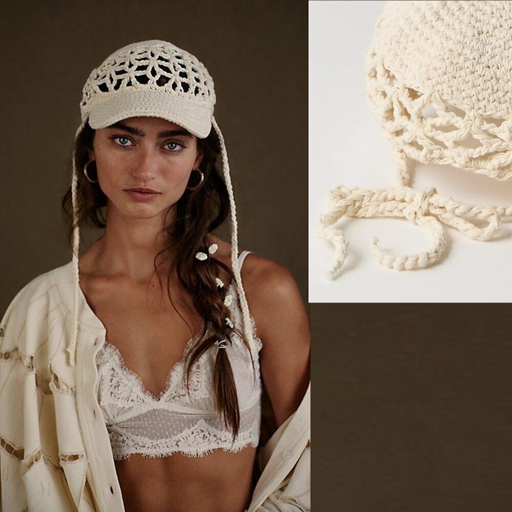 NWT New Free People Silvie Crochet Baseball Cap In Ivory